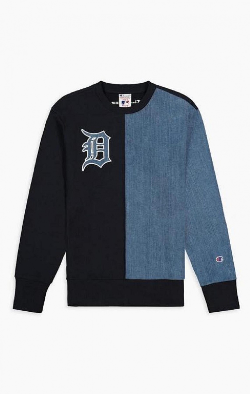 Champion Detroit MLB Denim + Reverse Weave Sweatshirt Mikiny Panske Tmavo Modre | 8590-CHFSB