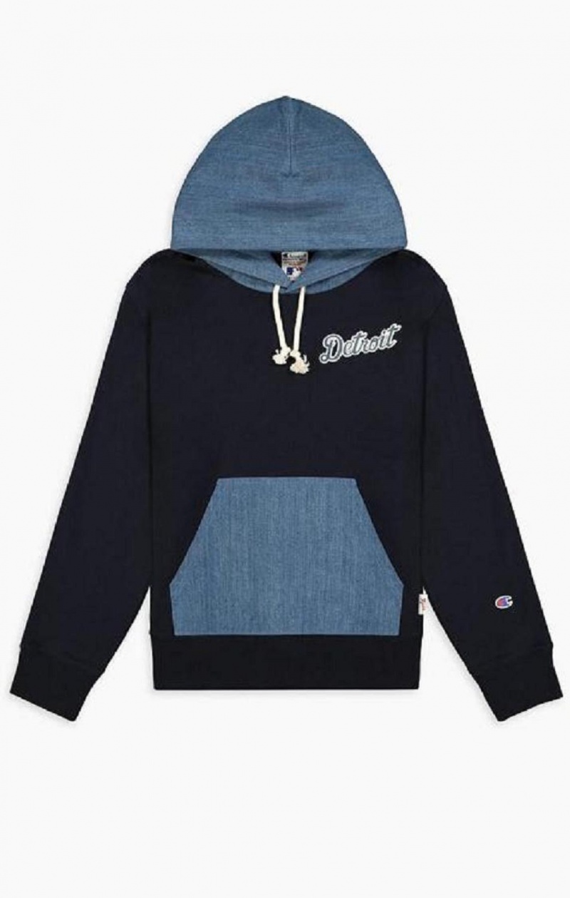 Champion Detroit MLB Denim + Reverse Weave Hoodie Mikina s Kapucnou Panske Tmavo Modre | 4106-MPLHA