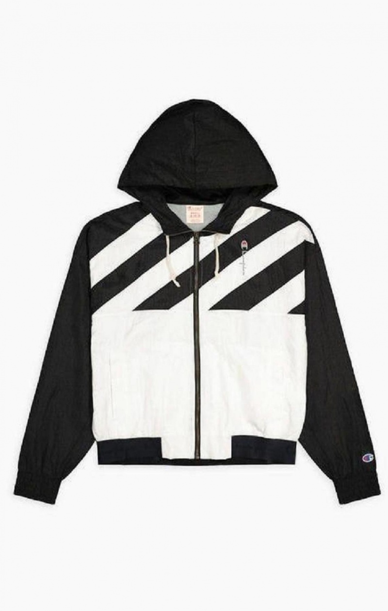 Champion Diagonal Stripe S Kapucňou Rain Jacket Bundy Damske Čierne Biele | 0367-ODBHT