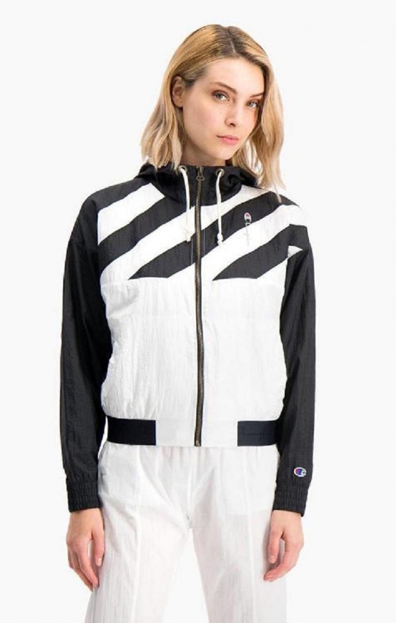 Champion Diagonal Stripe S Kapucňou Rain Jacket Bundy Damske Čierne Biele | 0367-ODBHT