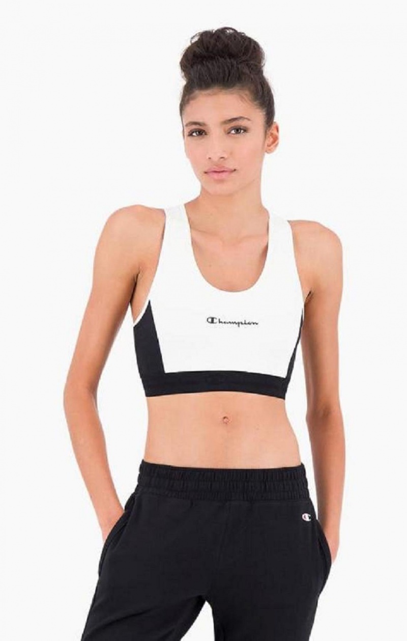 Champion Embossed Logo Tape Sports Bra Sportova Podprsenka Damske Biele | 9602-JTNSK