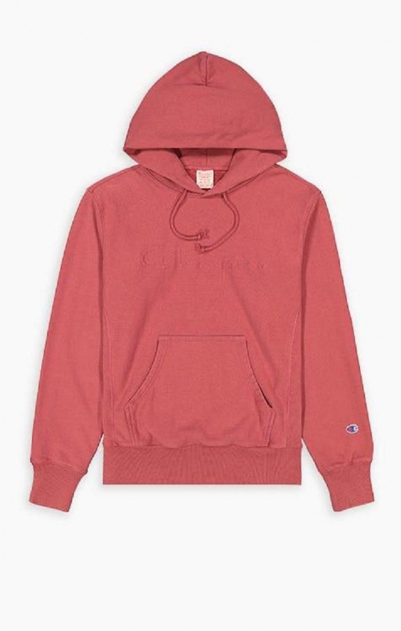 Champion Embossed Script Logo Reverse Weave Hoodie Mikina s Kapucnou Panske Červené | 6249-KTZLA