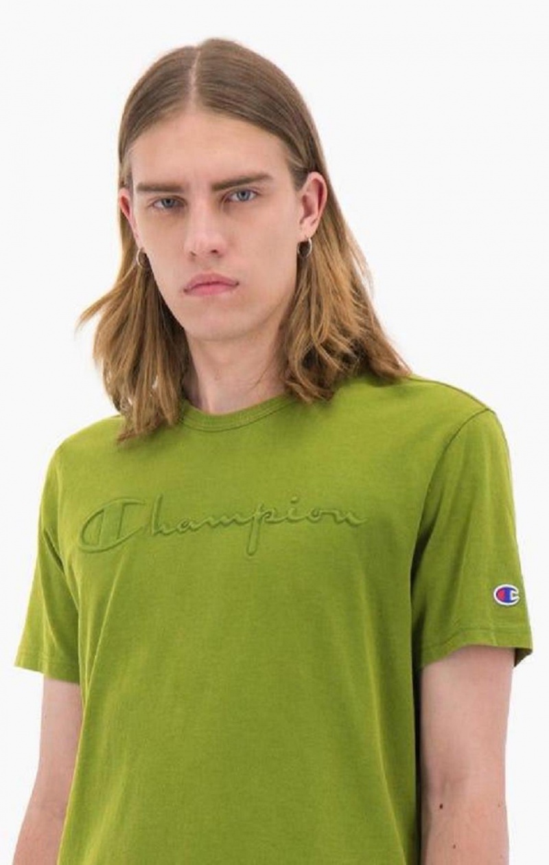 Champion Embossed Script Logo T-Shirt Tricko Panske Zelene | 9215-PBAIE