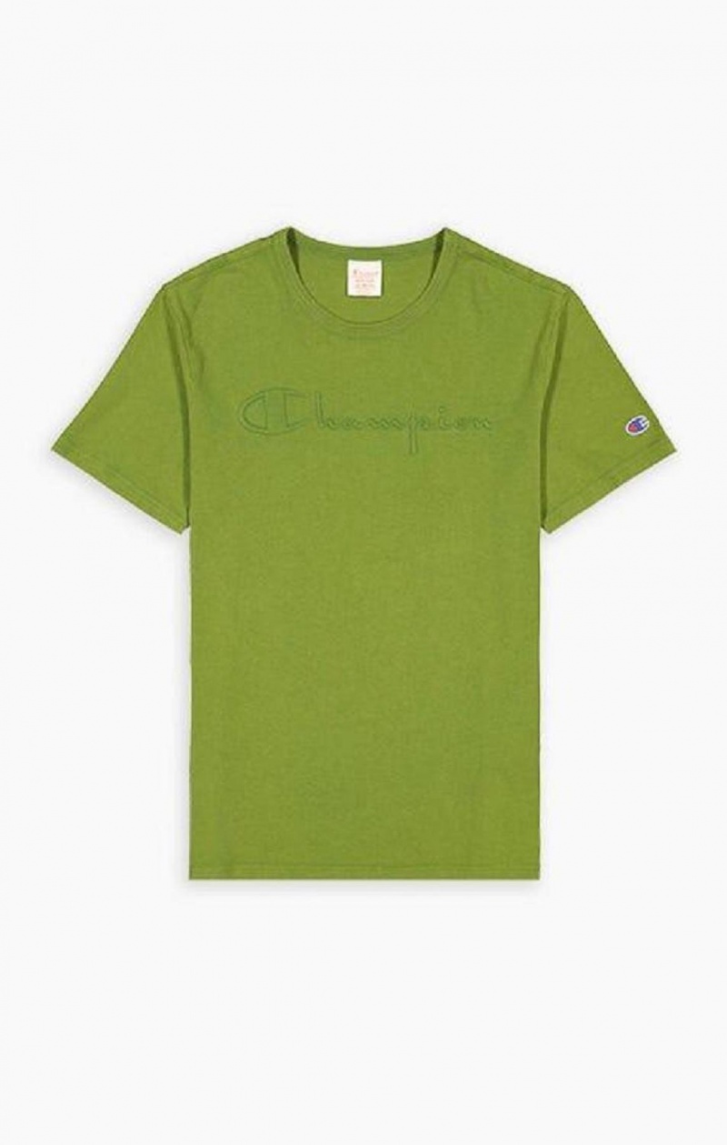 Champion Embossed Script Logo T-Shirt Tricko Panske Zelene | 9215-PBAIE