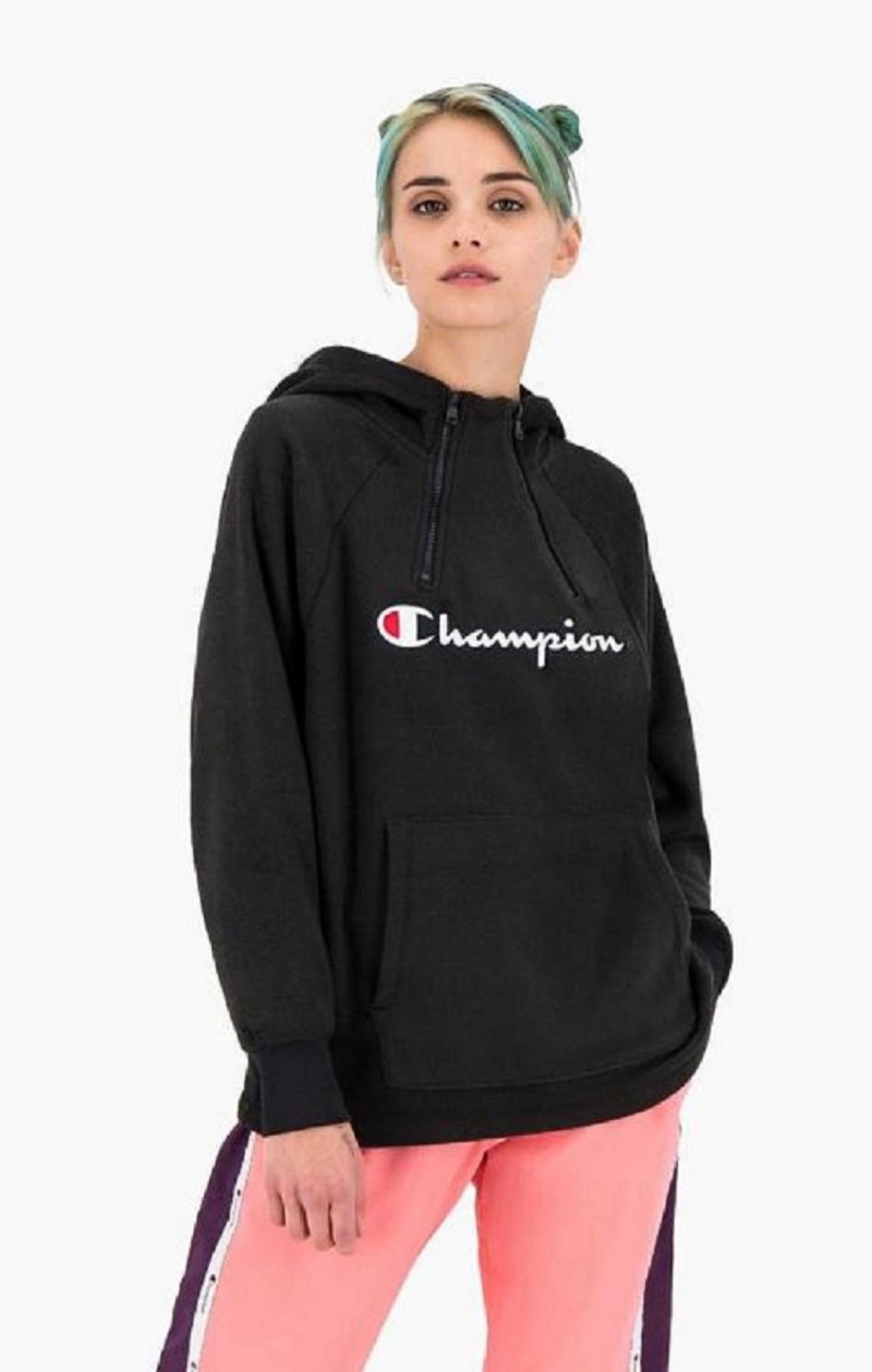 Champion Explorer Double Zip Detail Polar Fleece Hoodie Mikina s Kapucnou Damske Čierne | 9647-AQLZS