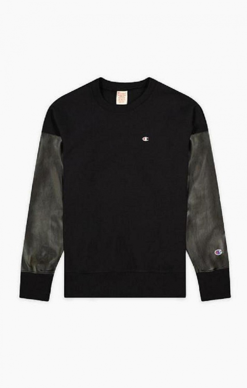 Champion Faux Kozene Panel Reverse Weave Sweatshirt Mikiny Panske Čierne | 0325-LRQVB