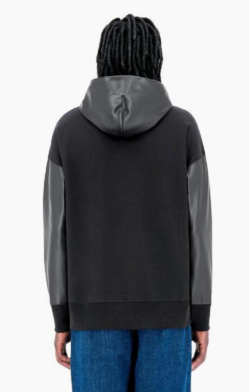 Champion Faux Kozene Panel Reverse Weave Hoodie Mikina s Kapucnou Panske Čierne | 7516-AZHVD