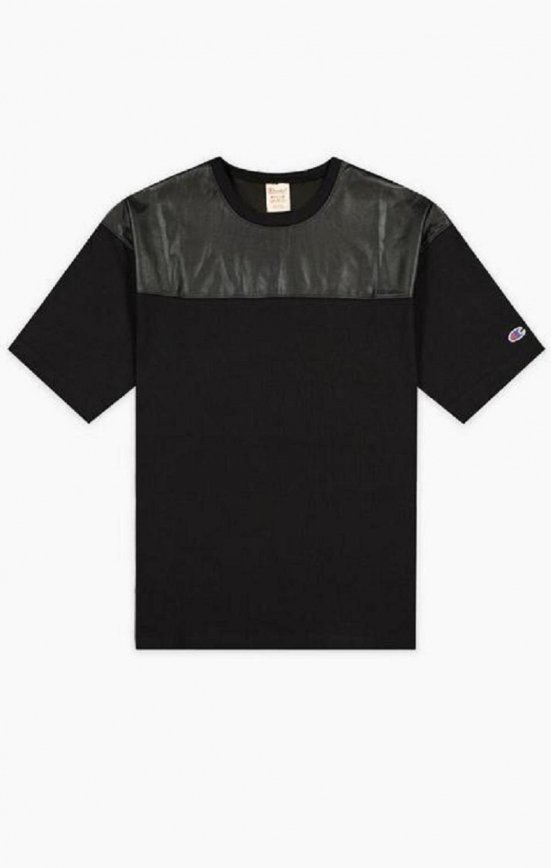 Champion Faux Kozene Panel T-Shirt Tricko Panske Čierne | 9235-XELRF