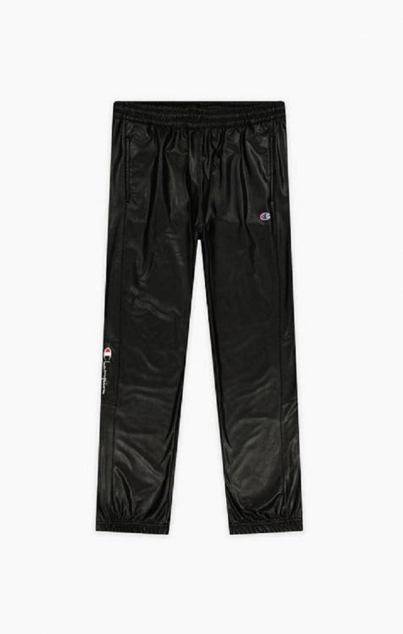 Champion Faux Kozene Tracking Pants Jogger Nohavice Panske Čierne | 9347-SYHXE