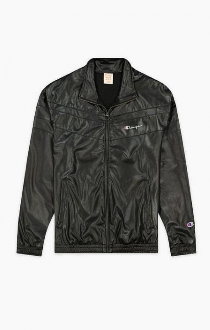 Champion Faux Kozene Zip-Up Tracking Jacket Bundy Panske Čierne | 1953-ZURCJ