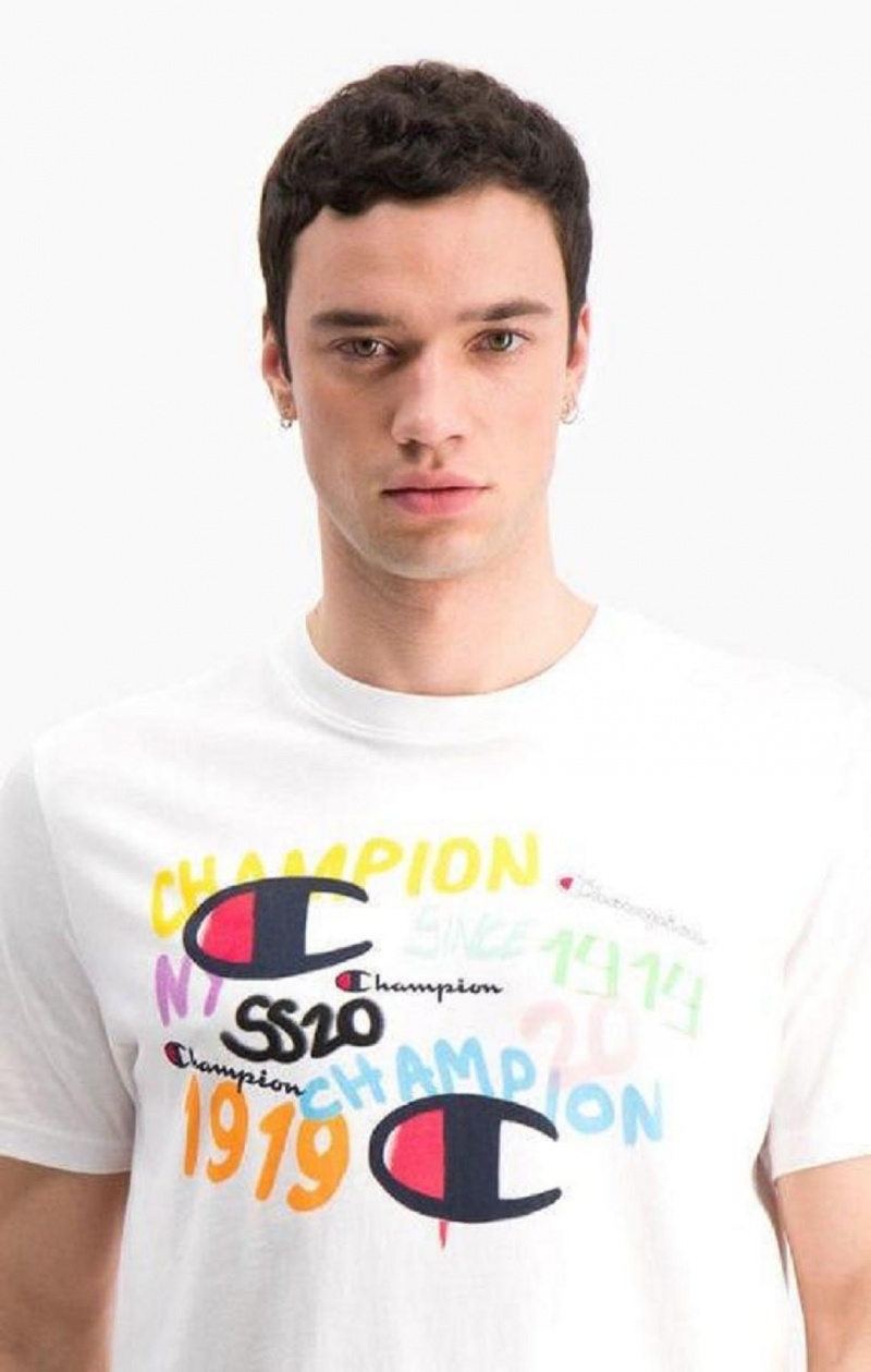 Champion Graffiti Logo Print T-Shirt Tricko Panske Biele | 6057-PWSGT