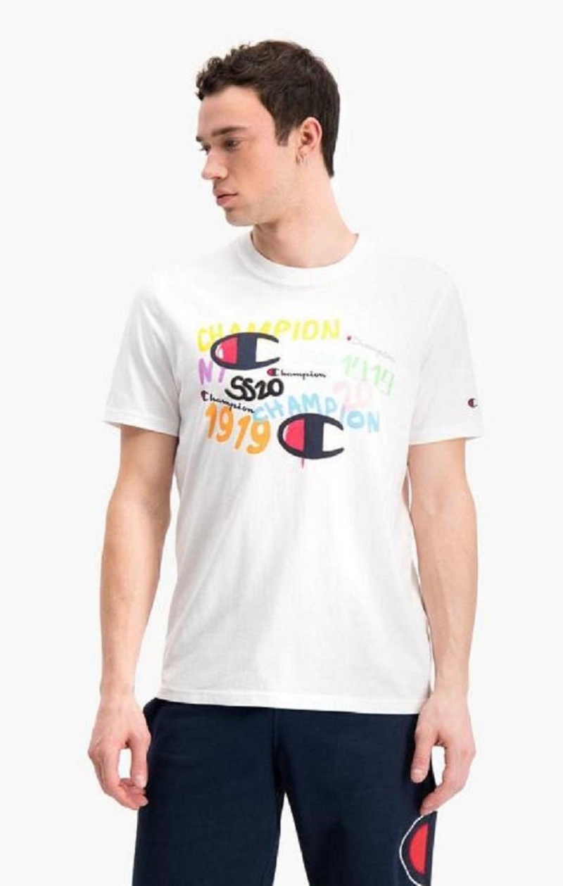 Champion Graffiti Logo Print T-Shirt Tricko Panske Biele | 6057-PWSGT