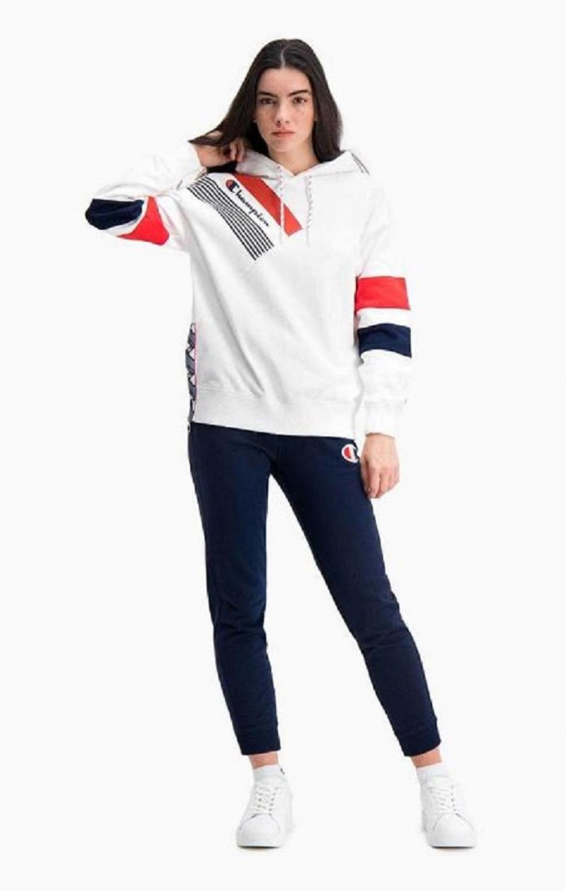 Champion Grafika Stripe And Colour Block Hoodie Mikina s Kapucnou Damske Biele | 0294-YKTPX