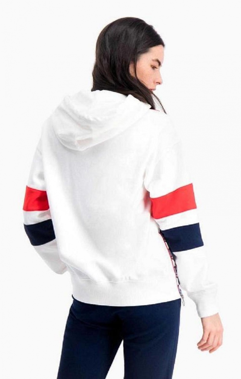 Champion Grafika Stripe And Colour Block Hoodie Mikina s Kapucnou Damske Biele | 0294-YKTPX