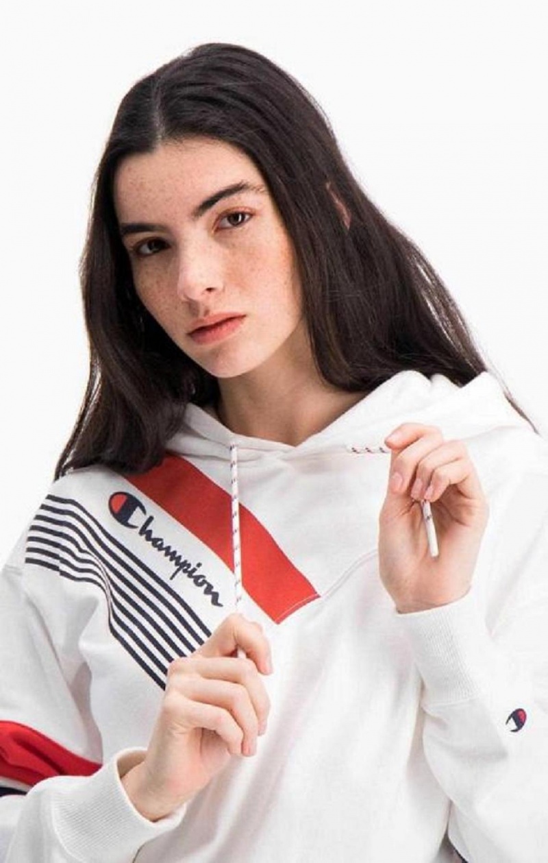 Champion Grafika Stripe And Colour Block Hoodie Mikina s Kapucnou Damske Biele | 0294-YKTPX