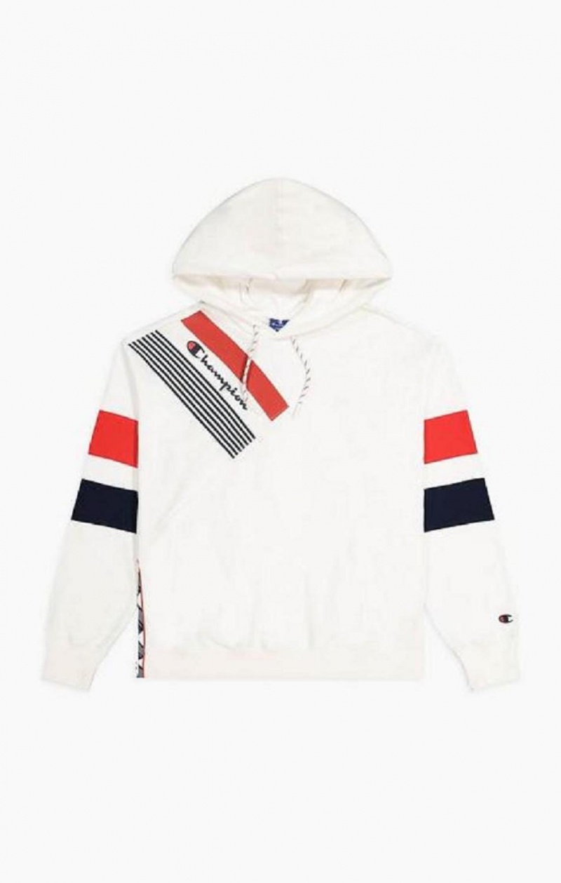 Champion Grafika Stripe And Colour Block Hoodie Mikina s Kapucnou Damske Biele | 0294-YKTPX