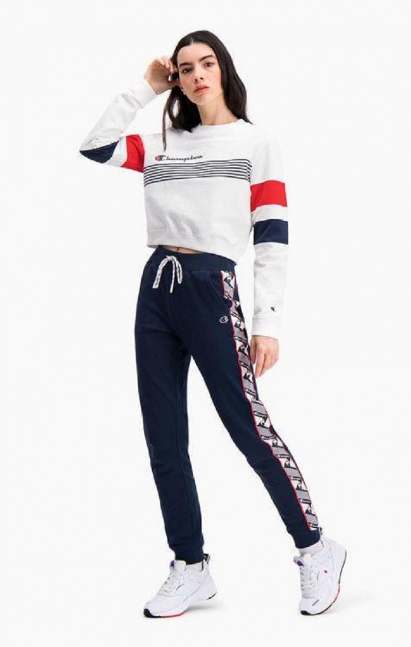 Champion Grafika Stripe And Colour Block Cropped Sweatshirt Mikiny Damske Biele | 9742-KMWPA