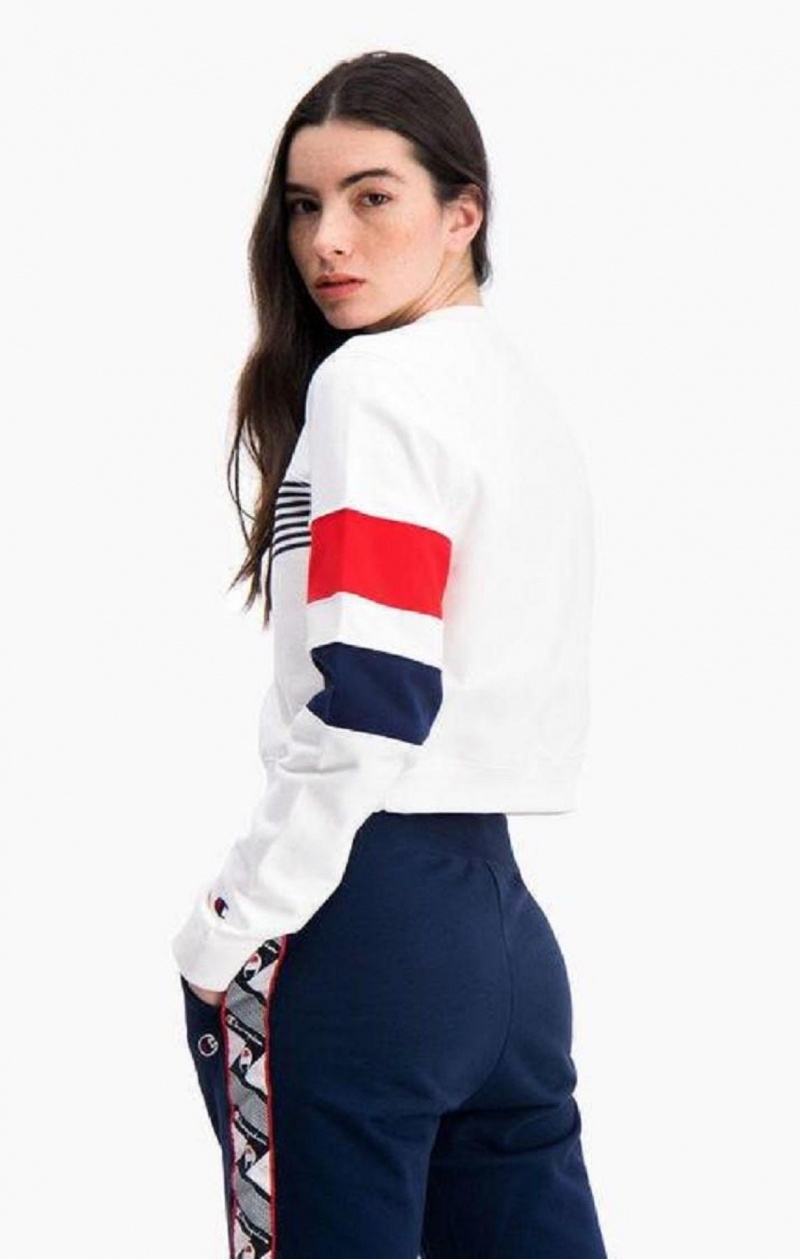 Champion Grafika Stripe And Colour Block Cropped Sweatshirt Mikiny Damske Biele | 9742-KMWPA