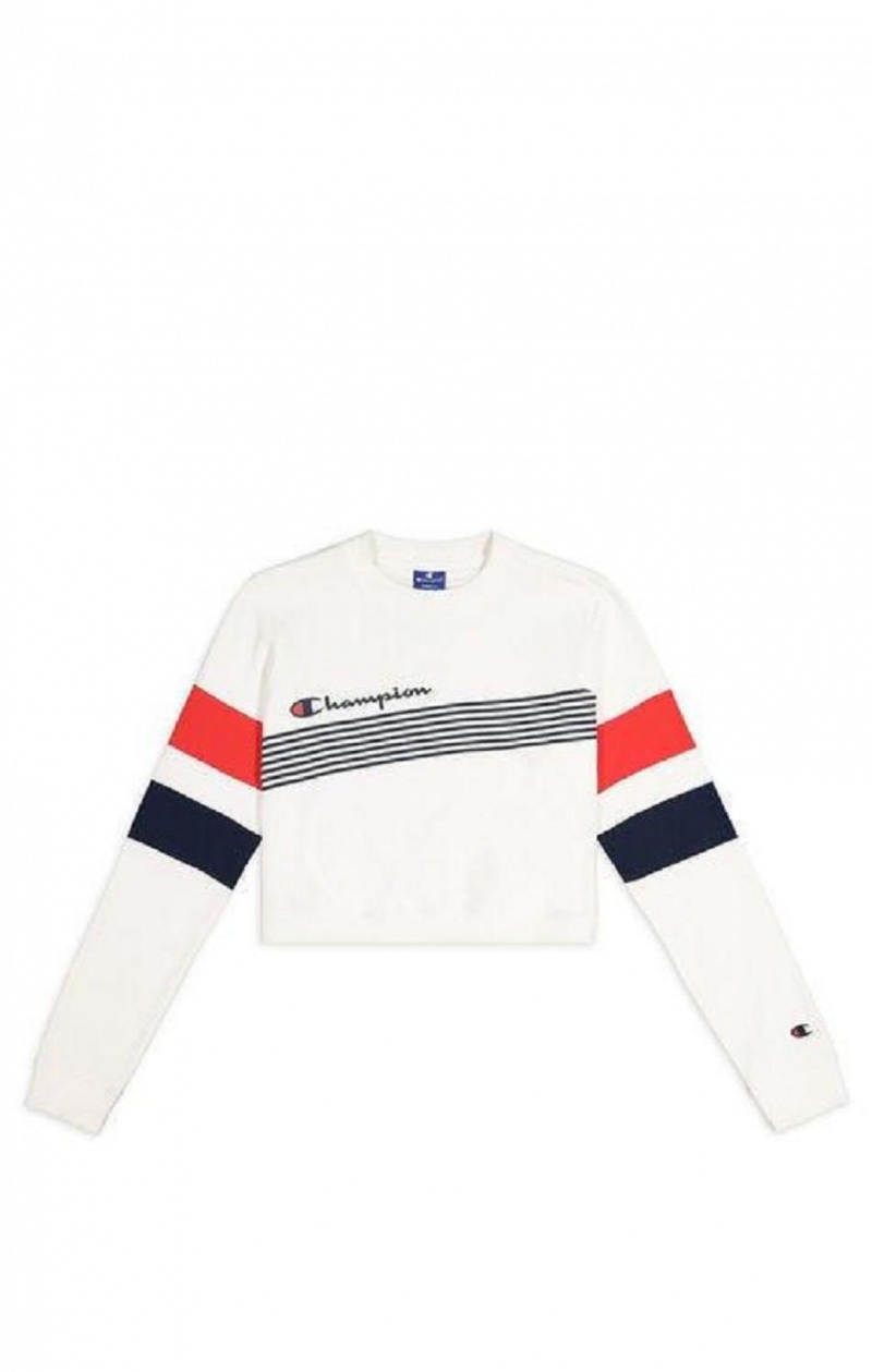 Champion Grafika Stripe And Colour Block Cropped Sweatshirt Mikiny Damske Biele | 9742-KMWPA