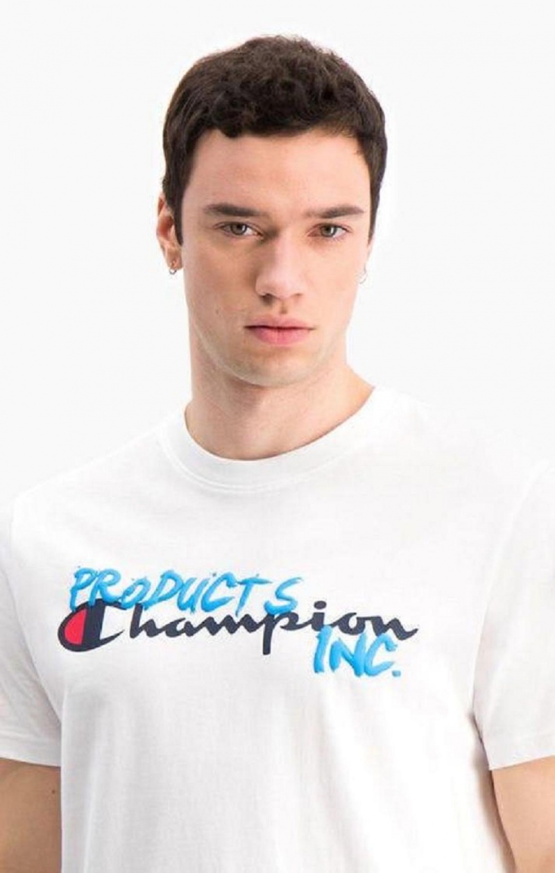 Champion Grafitti Logo Print T-Shirt Tricko Panske Biele | 5971-LBSJU