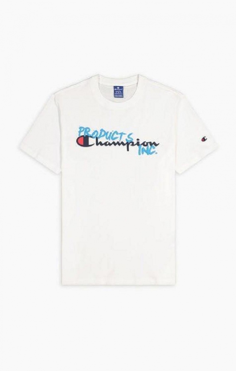 Champion Grafitti Logo Print T-Shirt Tricko Panske Biele | 5971-LBSJU