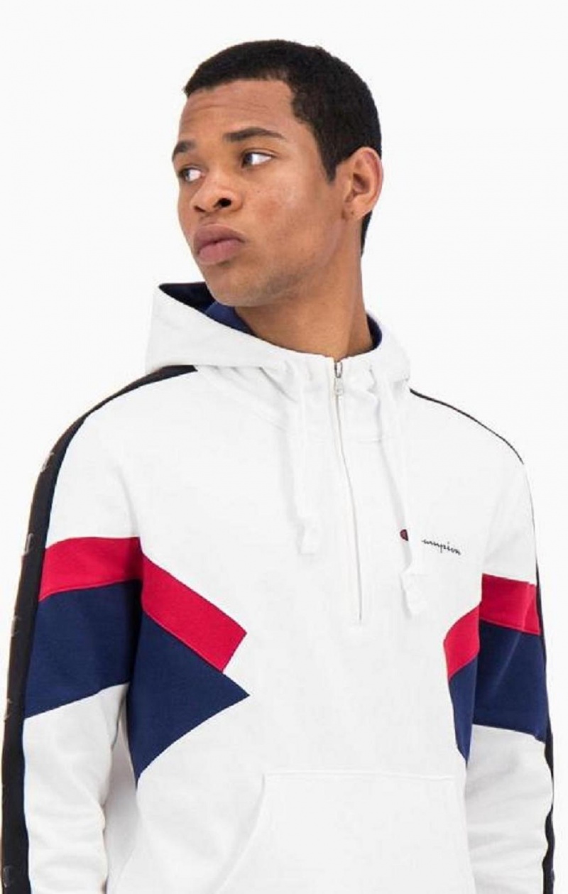 Champion Half Zip-Up Colour Block Hoodie Mikina s Kapucnou Panske Biele | 3140-EAPFO