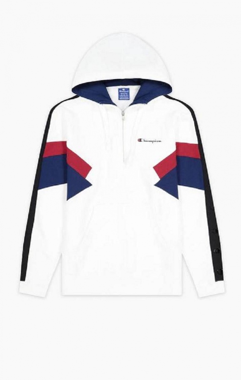 Champion Half Zip-Up Colour Block Hoodie Mikina s Kapucnou Panske Biele | 3140-EAPFO