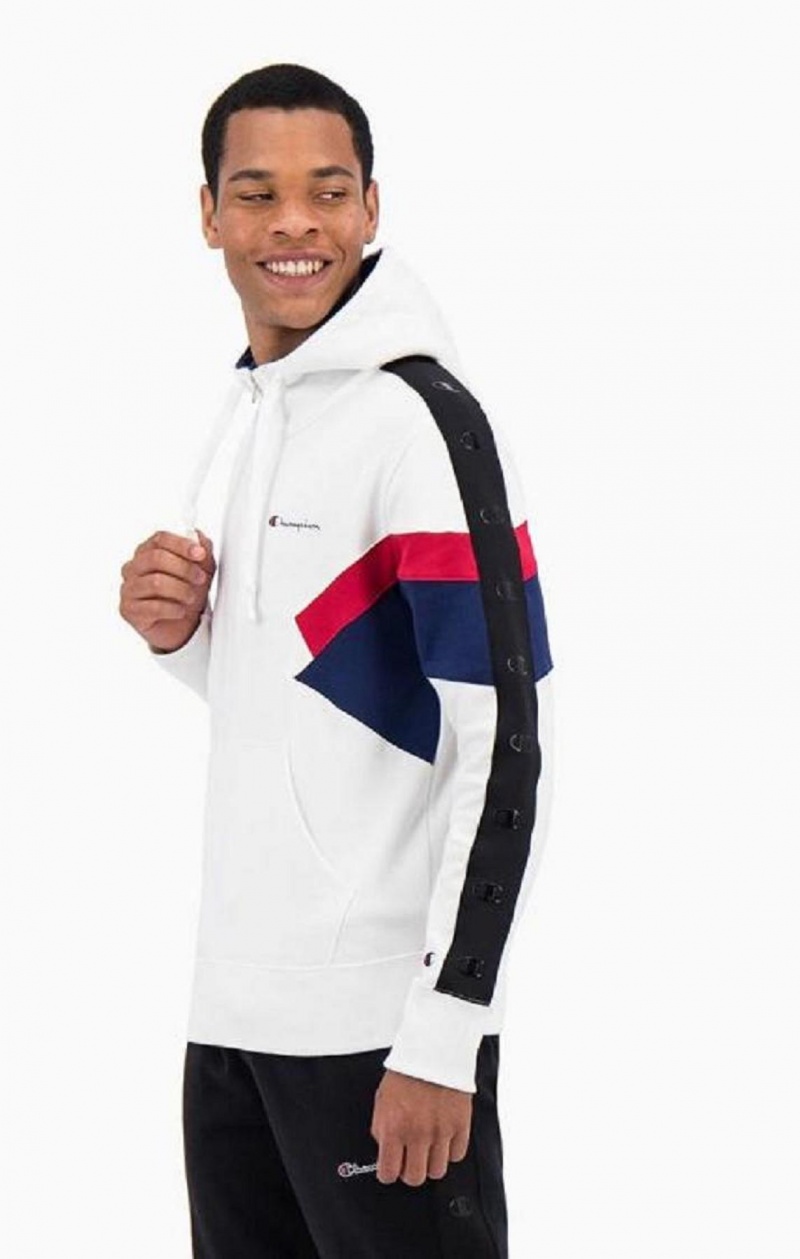 Champion Half Zip-Up Colour Block Hoodie Mikina s Kapucnou Panske Biele | 3140-EAPFO