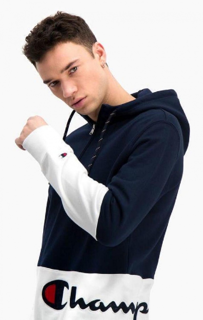 Champion Half Zip-Up Colour Block Hoodie Mikina s Kapucnou Panske Tmavo Tyrkysové | 2301-TMVYO