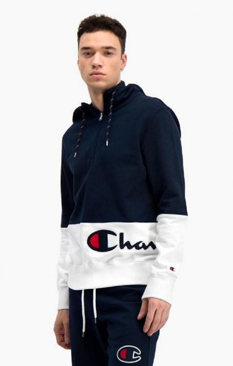 Champion Half Zip-Up Colour Block Hoodie Mikina s Kapucnou Panske Tmavo Tyrkysové | 2301-TMVYO