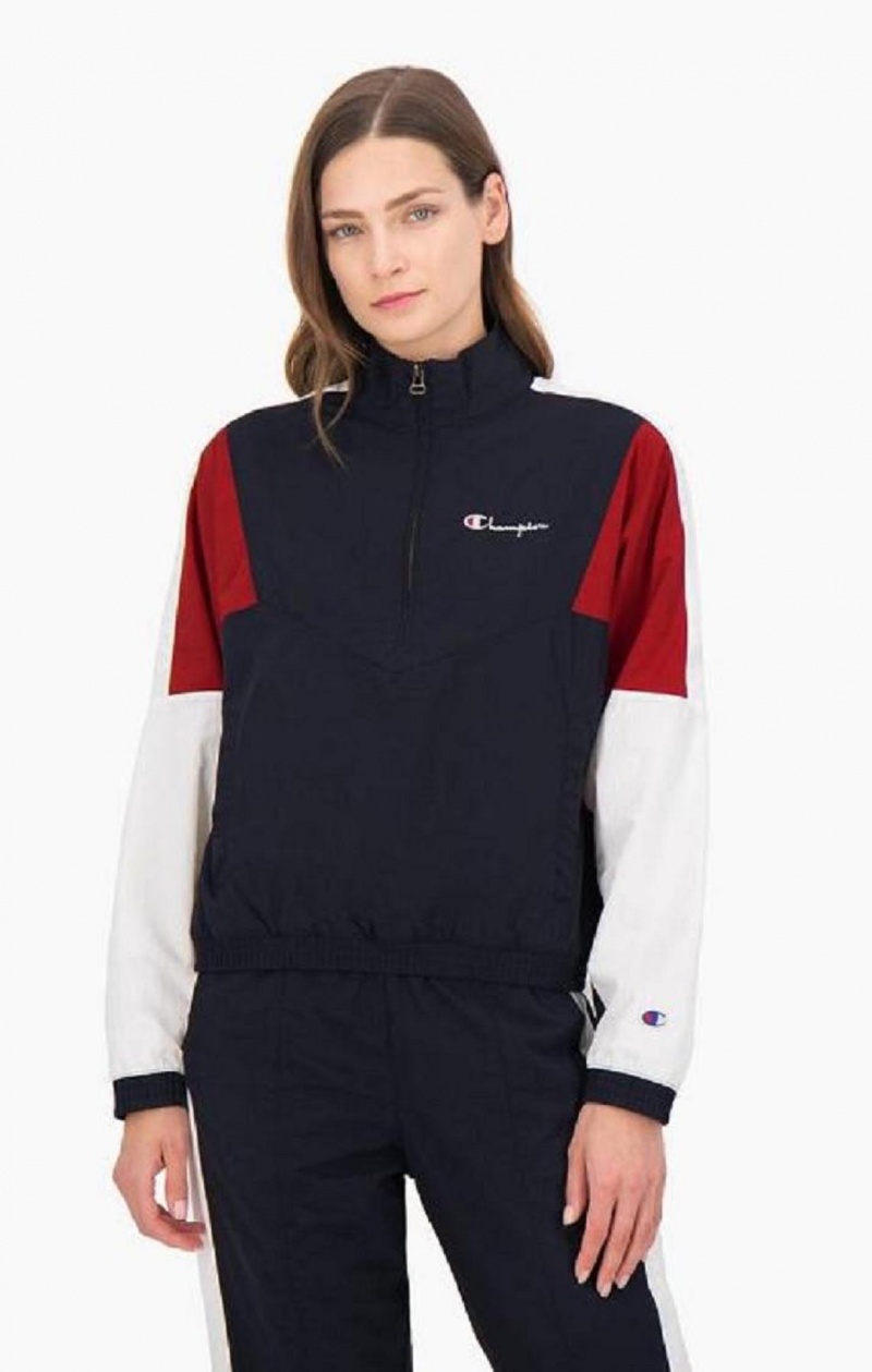 Champion Half Zip-Up Colour Block Tracking Jacket Bundy Damske Tmavo Modre | 6308-FRNGQ