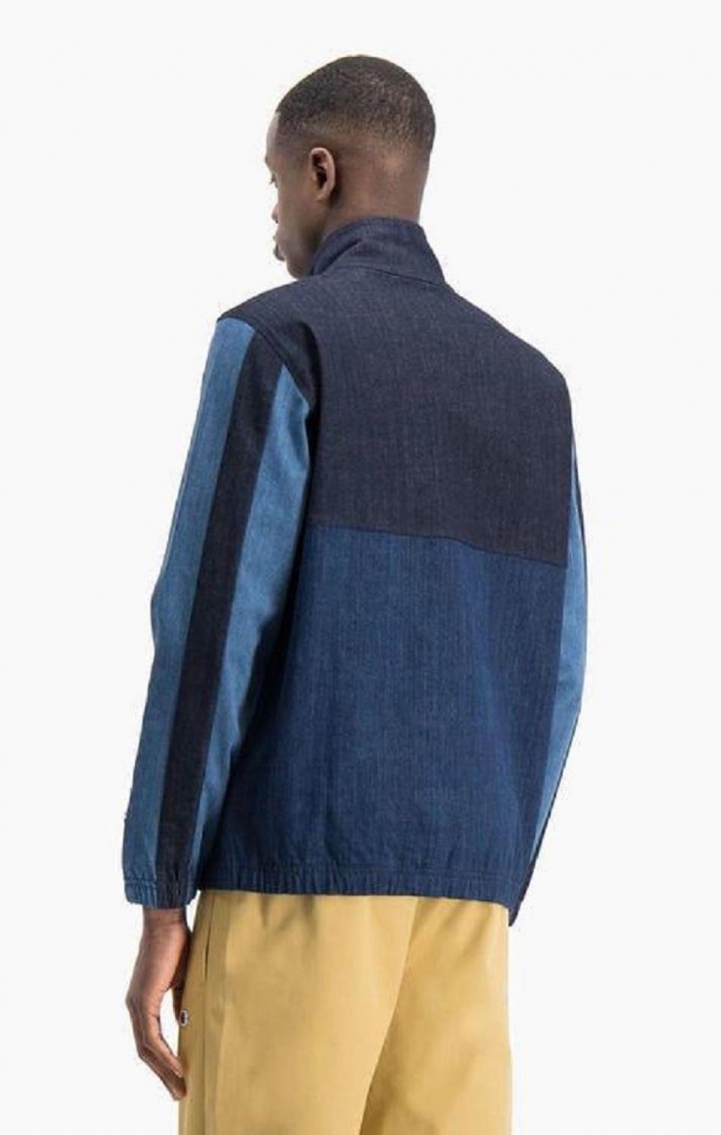 Champion Half Zip-Up Denim Patchwork Sweatshirt Mikiny Panske Tyrkysové Modre | 7641-DUXKB