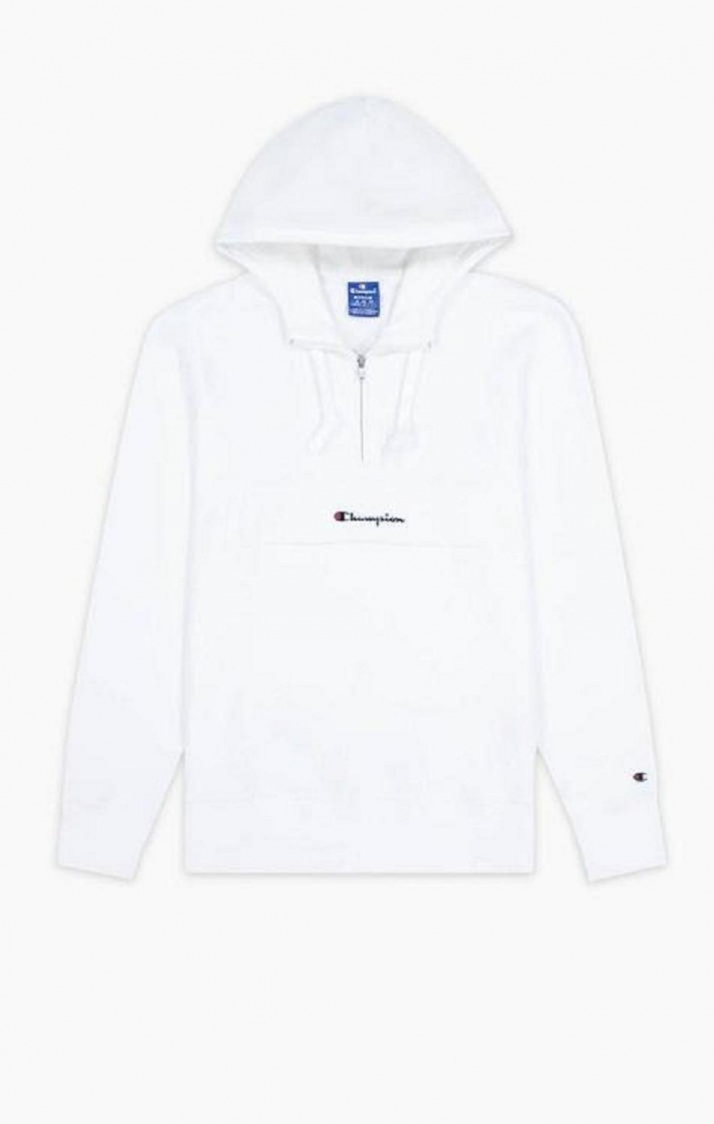 Champion Half Zip-Up Flap Pocket Fleece Hoodie Mikina s Kapucnou Panske Biele | 2615-NMXLR