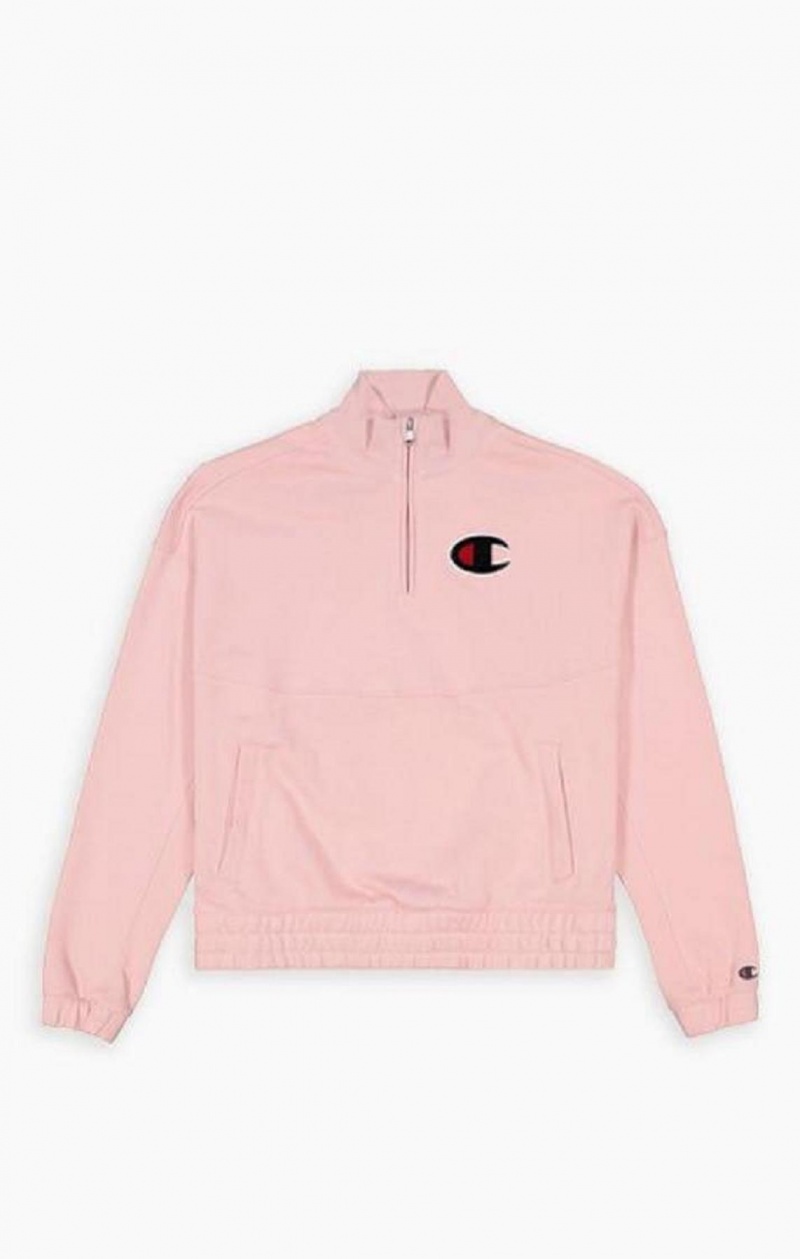 Champion Half Zip-Up Fleece Velvet C Sweatshirt Mikiny Damske Ruzove | 6913-GLQYO