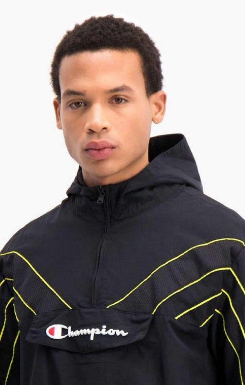 Champion Half Zip-Up Neon Stripe S Kapucňou Tracking Jacket Mikina s Kapucnou Panske Čierne | 6305-CBDAX