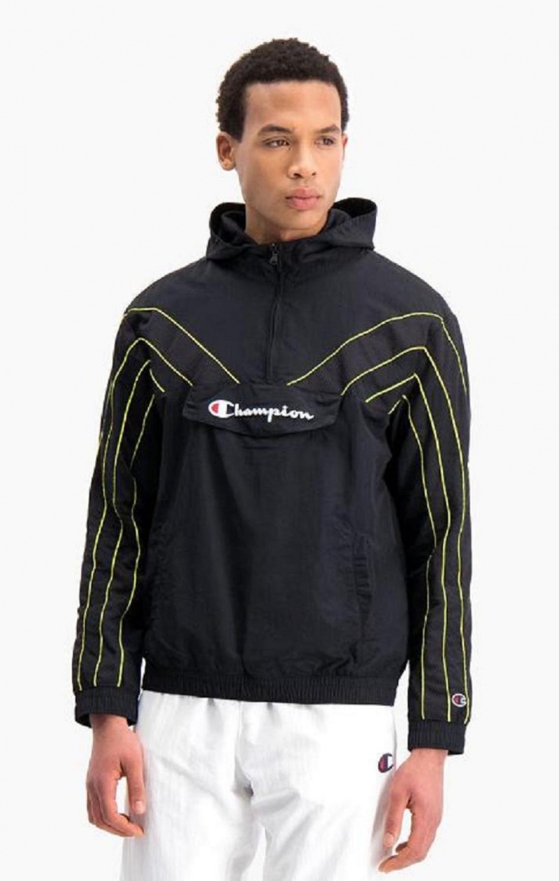 Champion Half Zip-Up Neon Stripe S Kapucňou Tracking Jacket Mikina s Kapucnou Panske Čierne | 6305-CBDAX