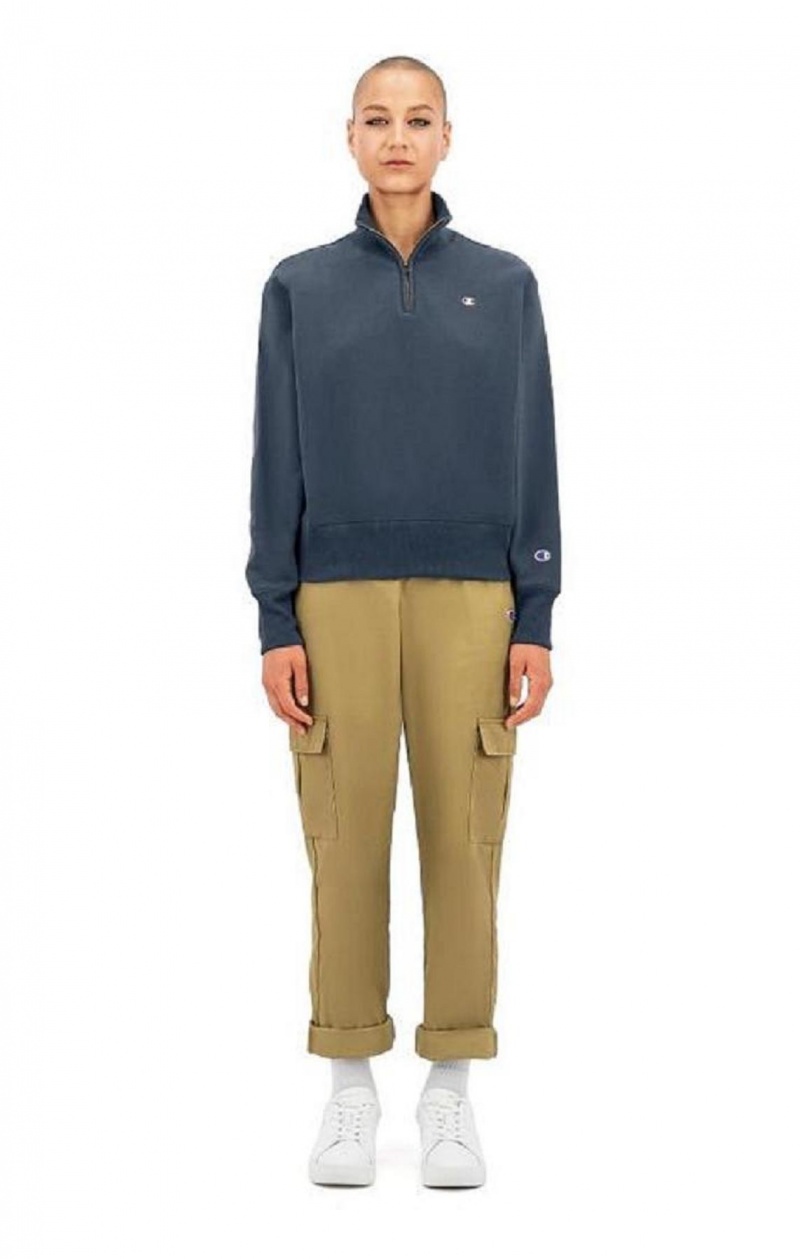 Champion Half Zip-Up Reverse Weave Cropped Sweatshirt Mikiny Damske Tmavo Tyrkysové | 2973-DWJOG