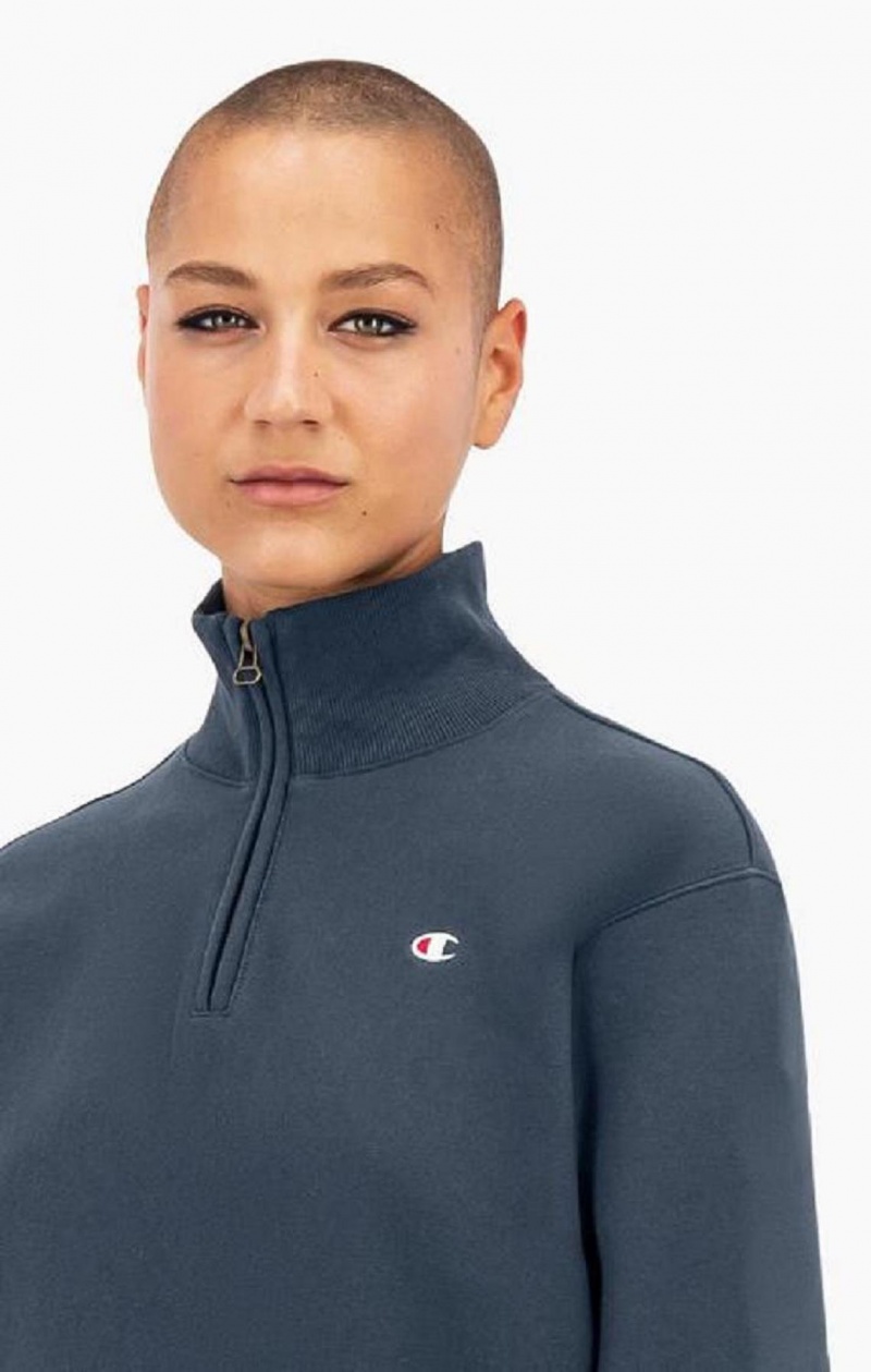 Champion Half Zip-Up Reverse Weave Cropped Sweatshirt Mikiny Damske Tmavo Tyrkysové | 2973-DWJOG