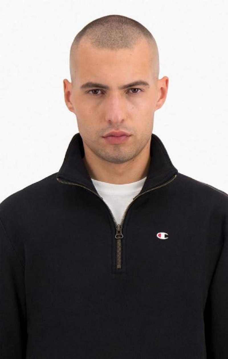 Champion Half Zip-Up Reverse Weave Sweatshirt Mikiny Panske Čierne | 8794-WKRLC