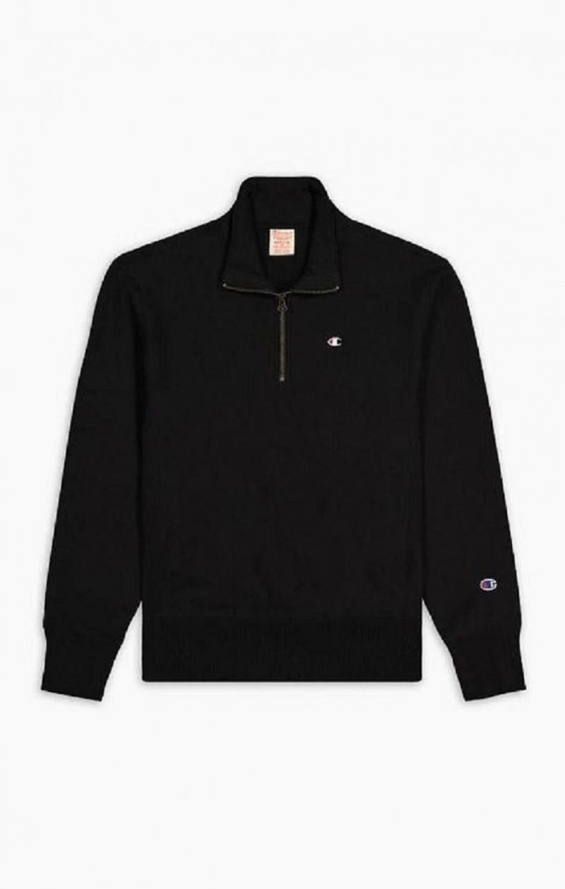 Champion Half Zip-Up Reverse Weave Sweatshirt Mikiny Panske Čierne | 8794-WKRLC