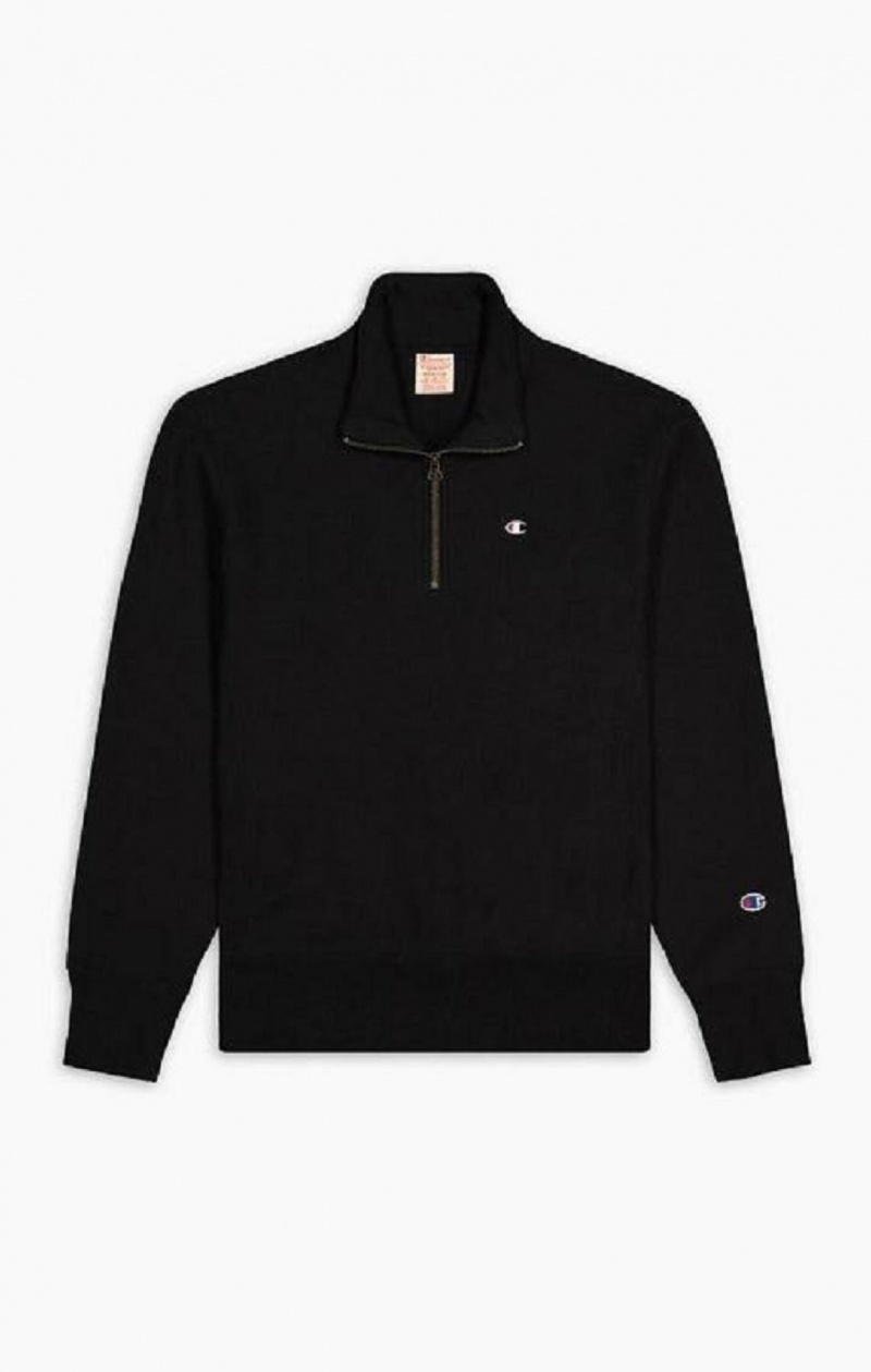 Champion Half Zip-Up Reverse Weave Sweatshirt Mikiny Panske Čierne | 2980-IFLNY