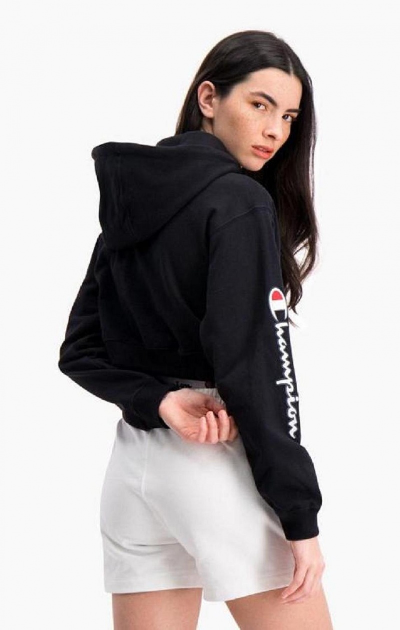 Champion Half Zip-Up Script Logo Arm Hoodie Mikina s Kapucnou Damske Čierne | 9203-AIYFD