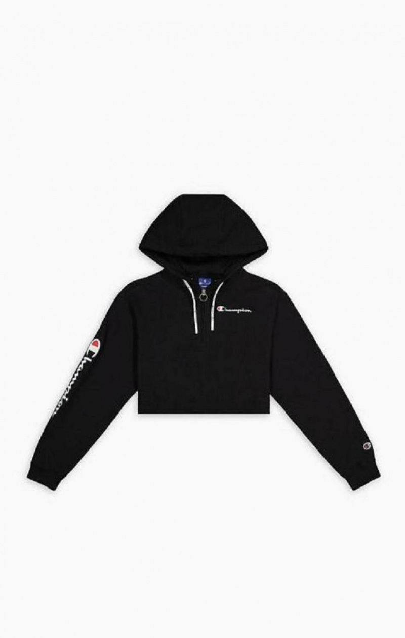 Champion Half Zip-Up Script Logo Arm Hoodie Mikina s Kapucnou Damske Čierne | 9203-AIYFD