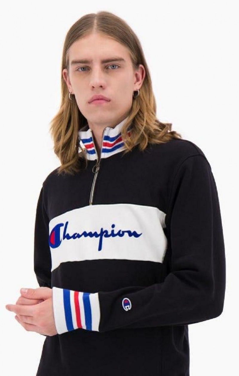 Champion Half Zip-Up Script Logo Sweatshirt Mikiny Panske Čierne | 1549-XBZAS