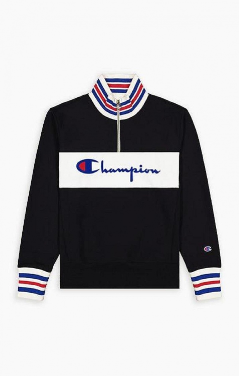 Champion Half Zip-Up Script Logo Sweatshirt Mikiny Panske Čierne | 1549-XBZAS