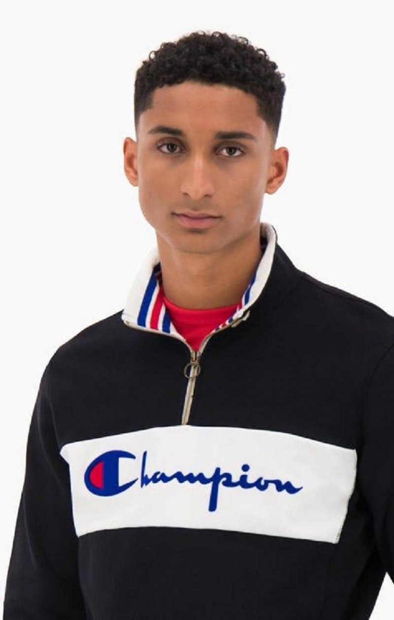 Champion Half Zip-Up Script Logo Sweatshirt Mikiny Panske Čierne | 0596-PVFKX