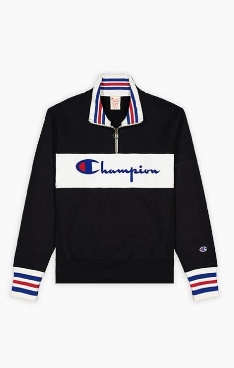 Champion Half Zip-Up Script Logo Sweatshirt Mikiny Panske Čierne | 0596-PVFKX