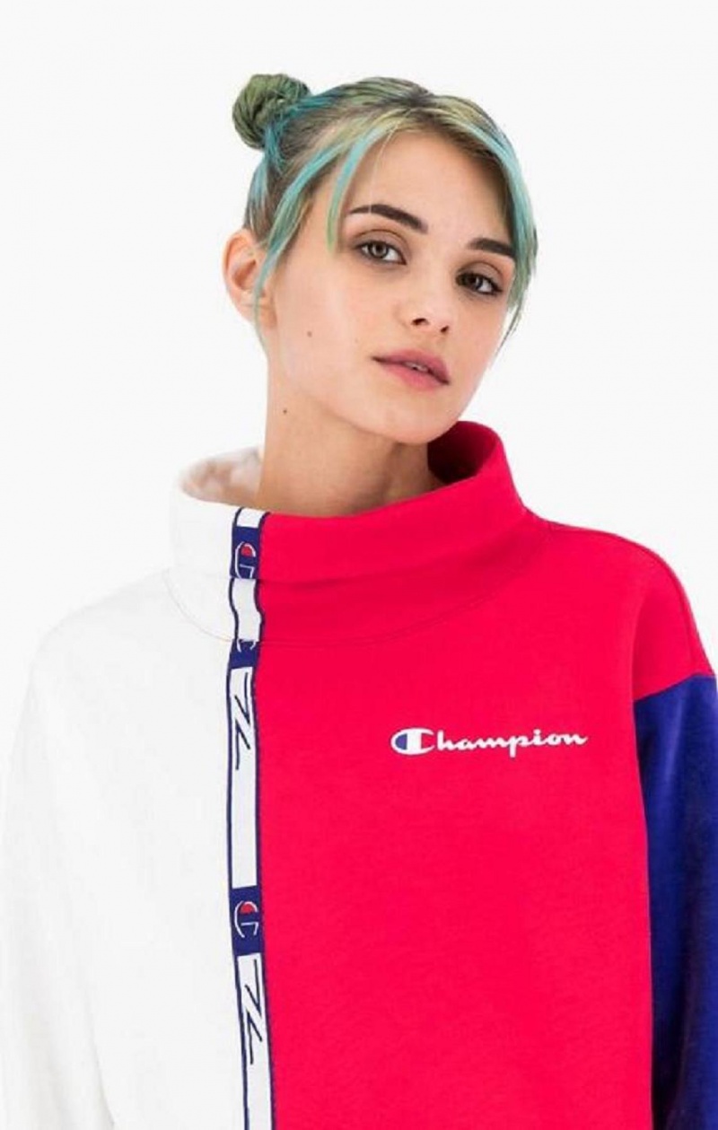 Champion High Neck Colour Block Retro Sweatshirt Mikiny Damske Červené Biele | 7821-TECDJ