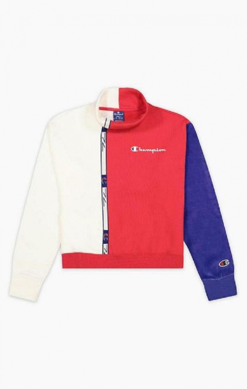 Champion High Neck Colour Block Retro Sweatshirt Mikiny Damske Červené Biele | 7821-TECDJ