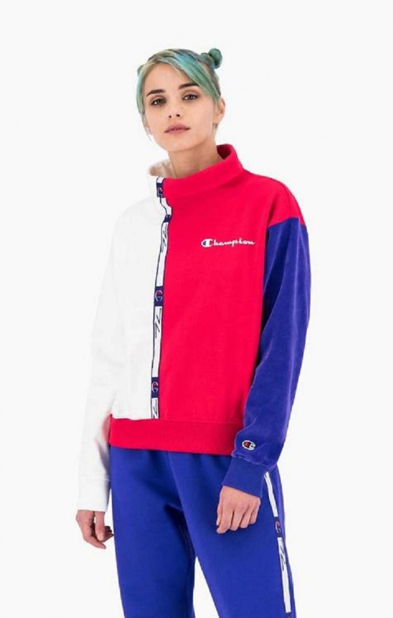 Champion High Neck Colour Block Retro Sweatshirt Mikiny Damske Červené Biele | 7821-TECDJ